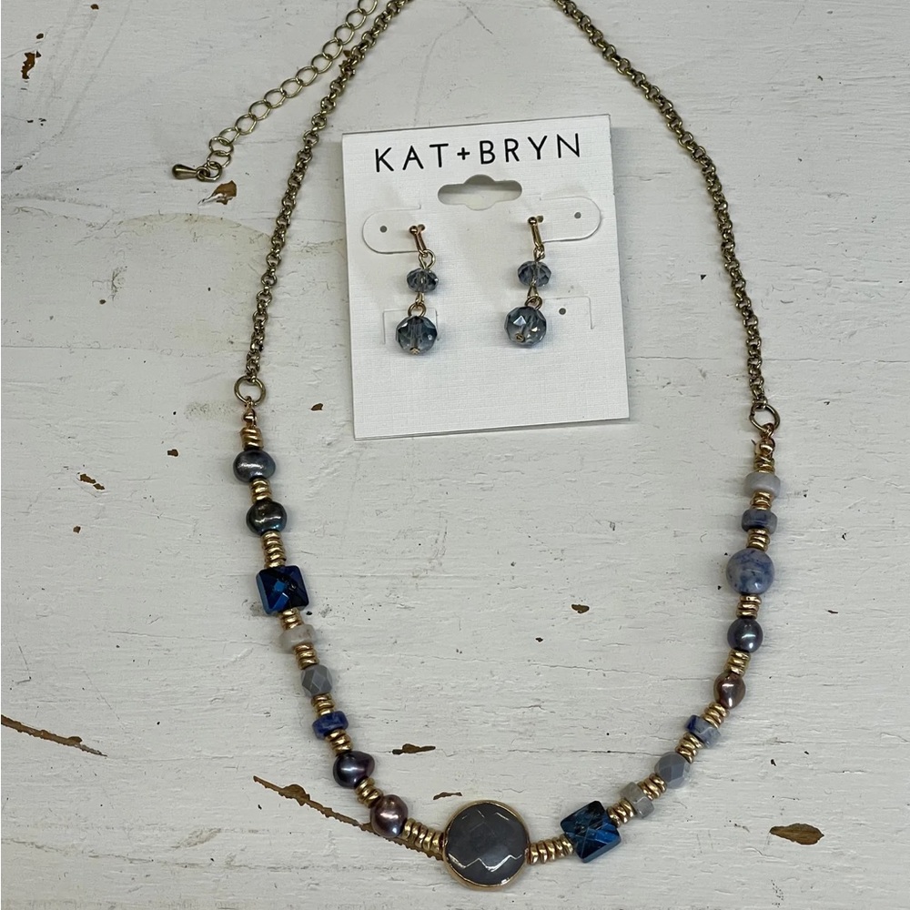 Blue Precious Beads Earring/Necklace Set